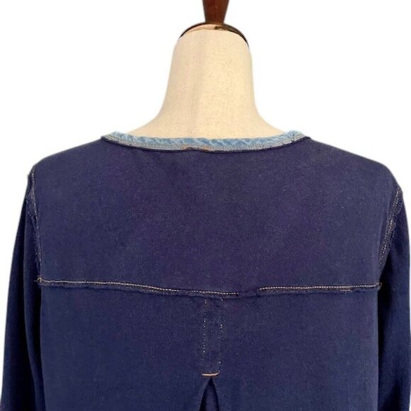 We The Free People Women Top Dallas Henley High Low Raw Hem Blue Stone Buttons S - Picture 11 of 14